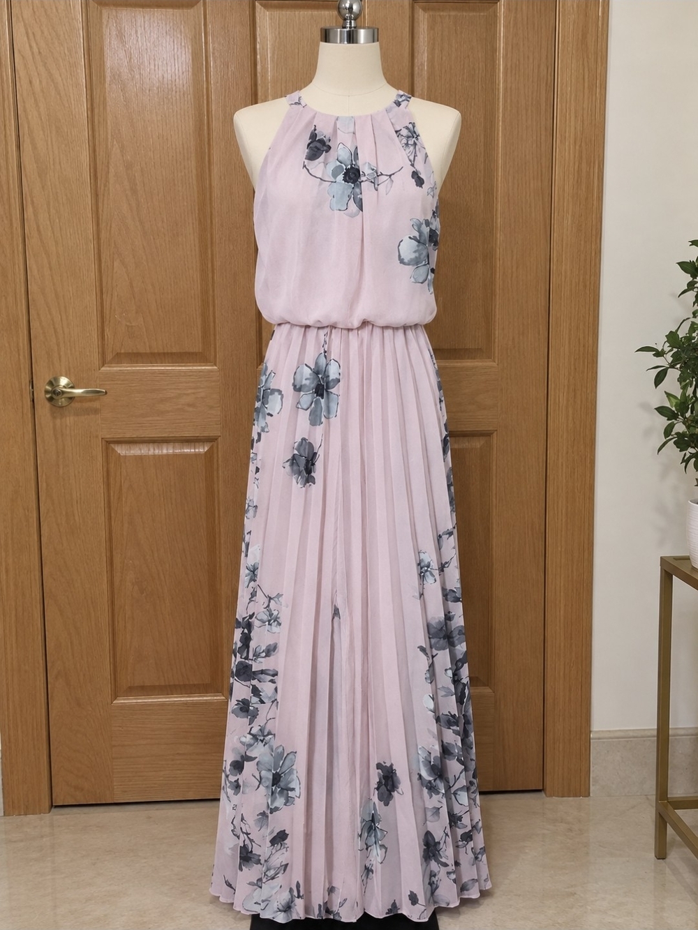 Premier Blush Pink Floral Halter Maxi Dress